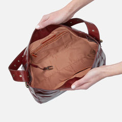 Hobo Render Shoulder Bag Polished Leather Henna w/Studs