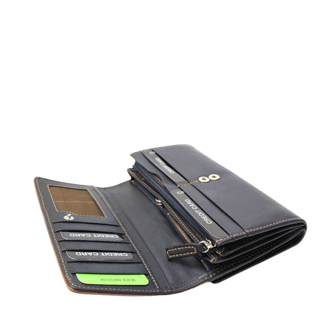 The Trend 588344 Long Italian Leather Wallet RIFD Navy