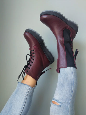 On Foot 35022  Burgundy Lace Up Bootie