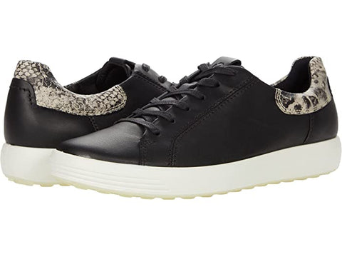 ECCO SOFT 7 WOMEN'S LONG-LACE SNEAKER - Black/Limestone Snake